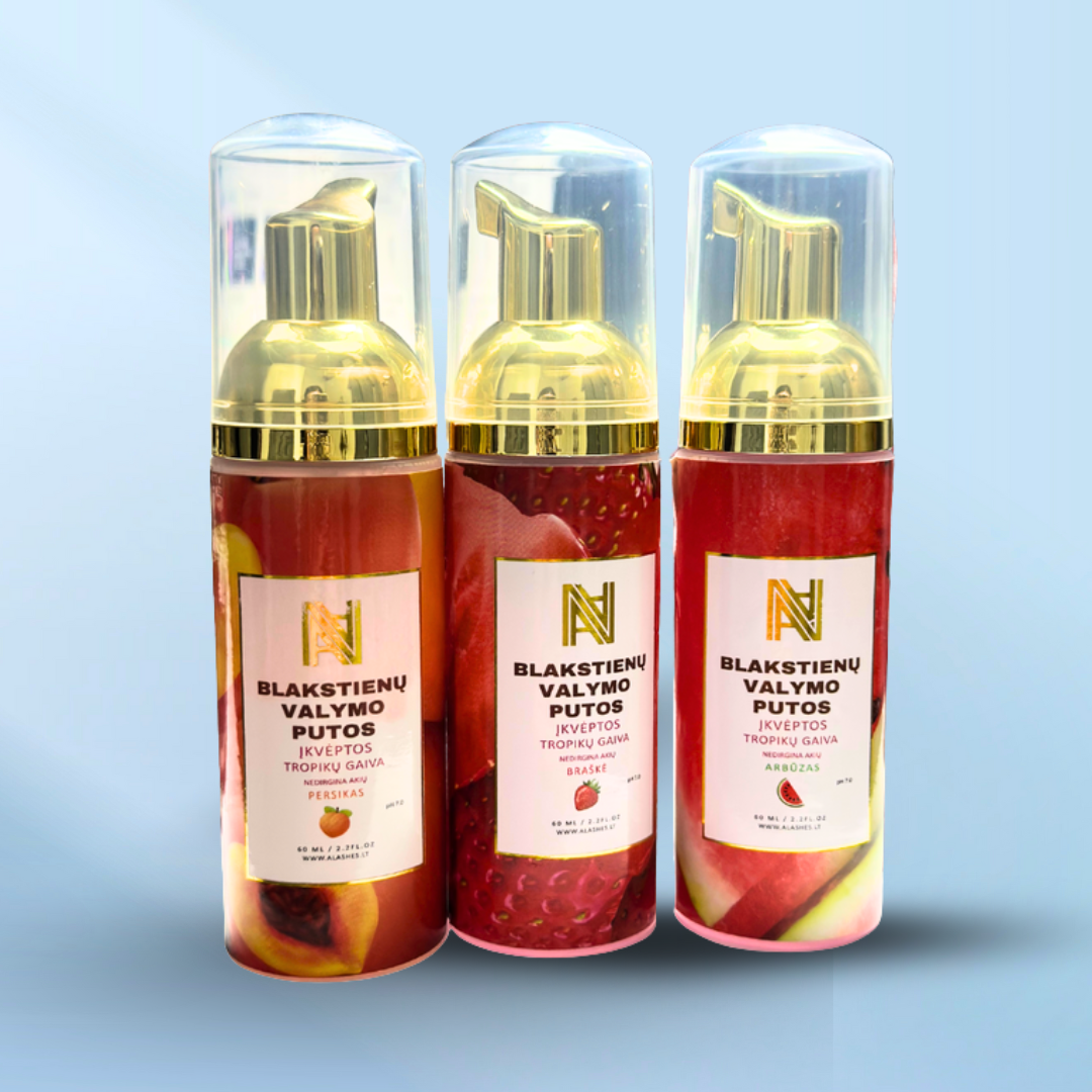 Blakstienų valymo putos, 60 ml. braškė, arbūzas, persikas